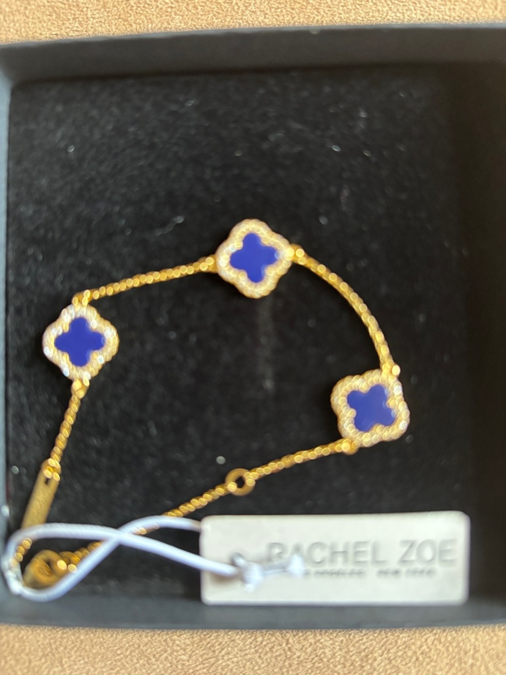 Rachel Zoe Gold-Tone Bracelet with Royal Blue Clover Charms NWT - Picture 3 of 3